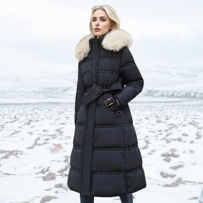 Karin | Damen Schicker Steppmantel mit Gürtel und Kapuze
