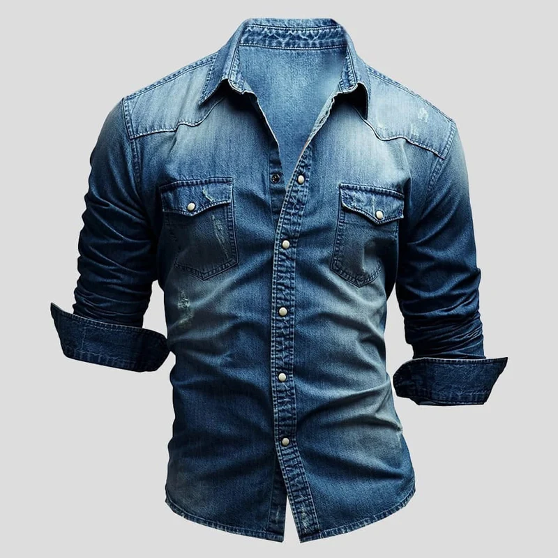 Denim Hemd Herren | Druckknopfleiste & Brusttaschen