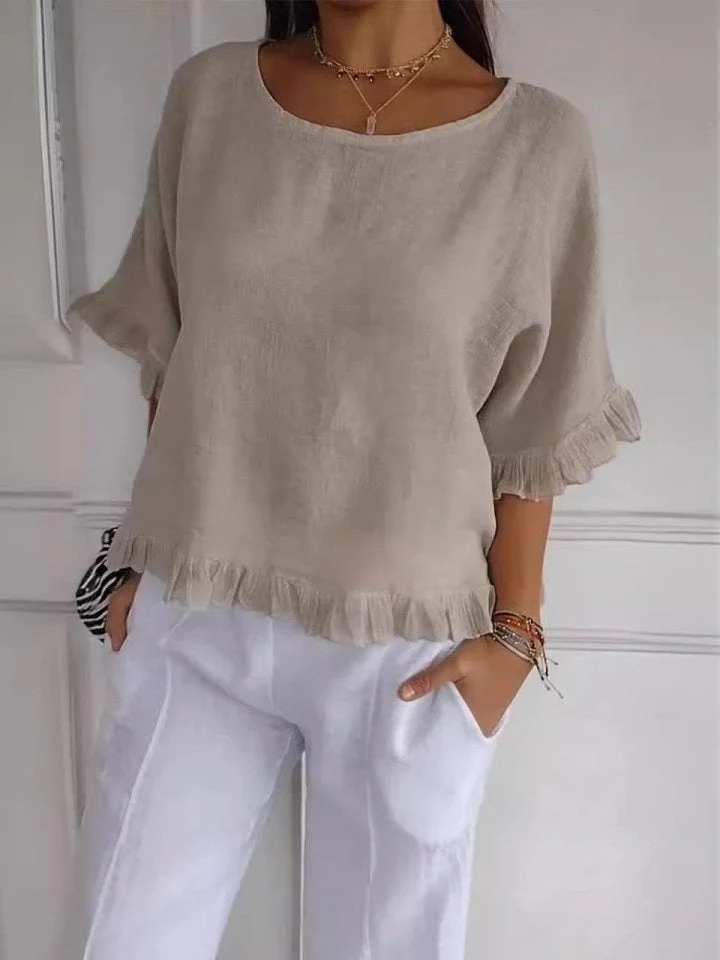 Bluse Damen | Casual Elegant mit Rüschensaum & Rundhals
