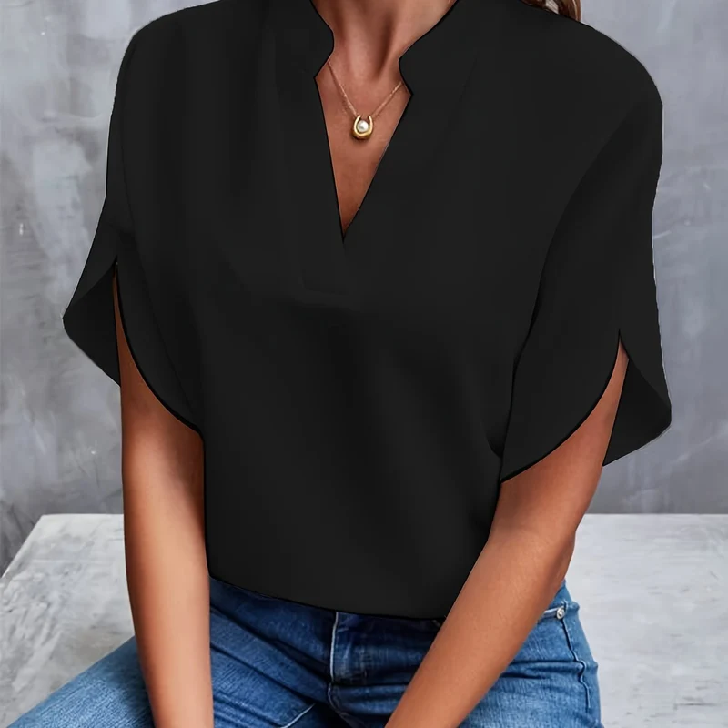 Kurzarm Bluse Damen | Elegant mit V-Ausschnitt & Fledermausärmel