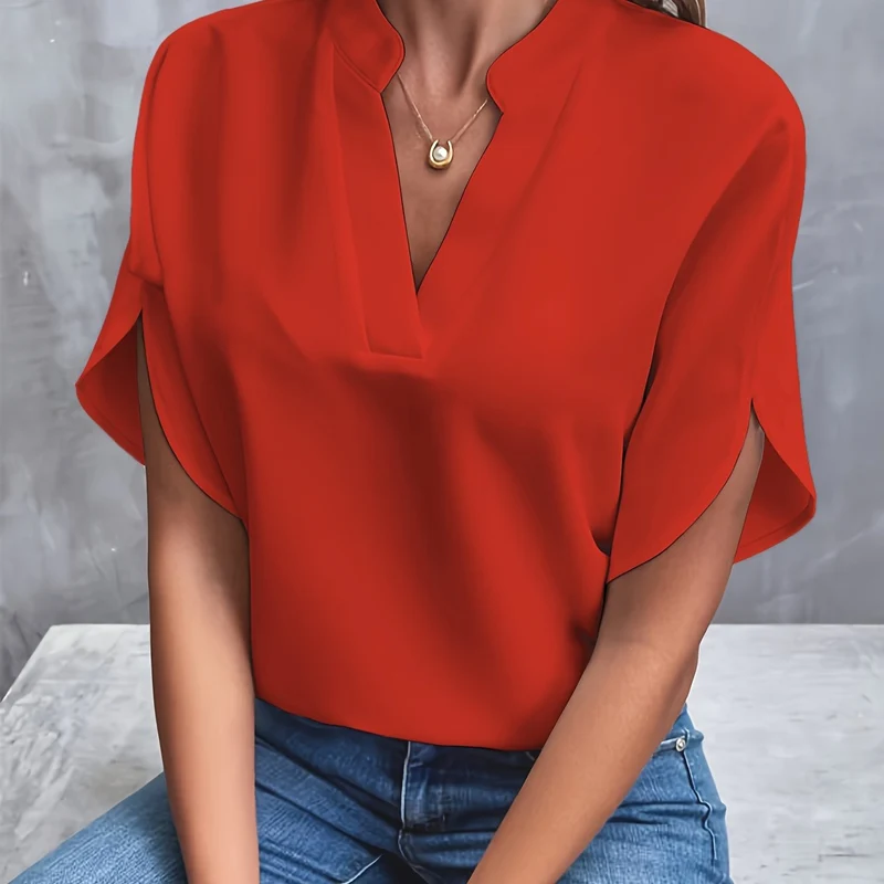 Kurzarm Bluse Damen | Elegant mit V-Ausschnitt & Fledermausärmel