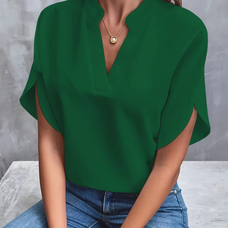 Kurzarm Bluse Damen | Elegant mit V-Ausschnitt & Fledermausärmel
