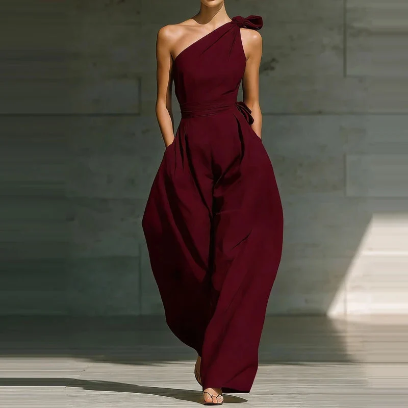 Jumpsuit Damen | Festlich One-Shoulder mit Schleife & Weitem Bein