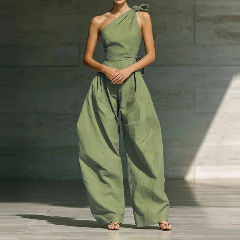 Jumpsuit Damen | Festlich One-Shoulder mit Schleife & Weitem Bein