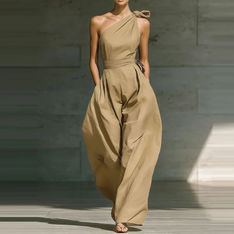Jumpsuit Damen | Festlich One-Shoulder mit Schleife & Weitem Bein