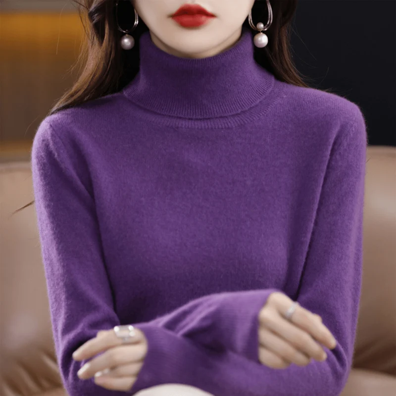 Elfriede | Damen Klassischer Warmer Strickpullover mit Rollkragen