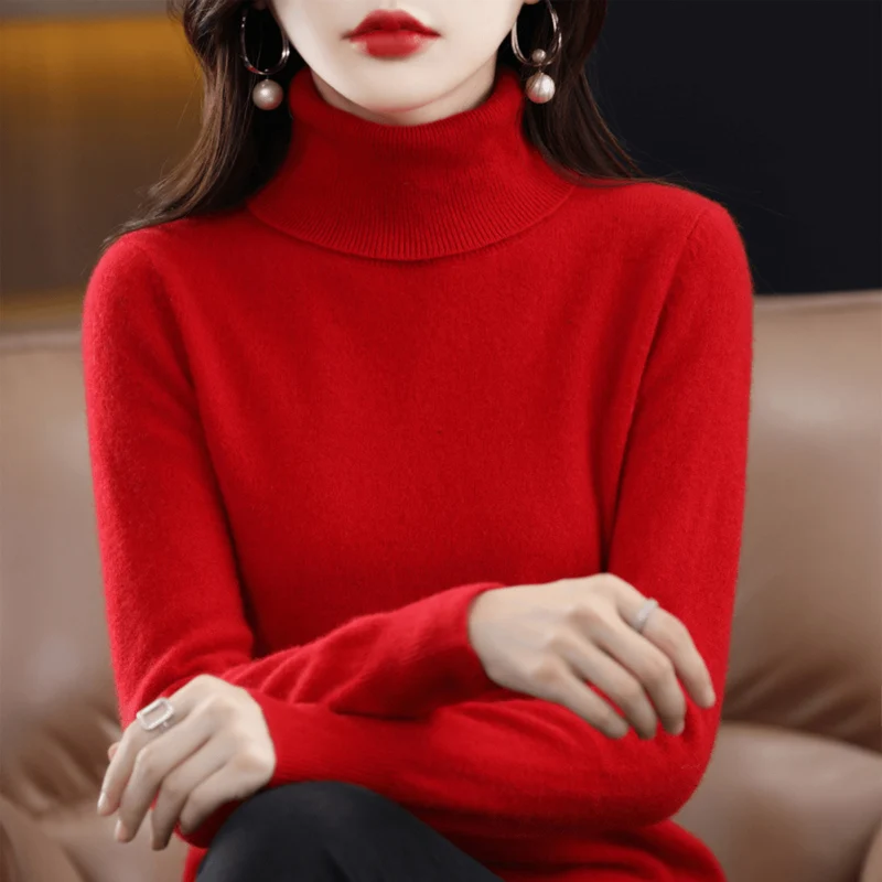 Elfriede | Damen Klassischer Warmer Strickpullover mit Rollkragen