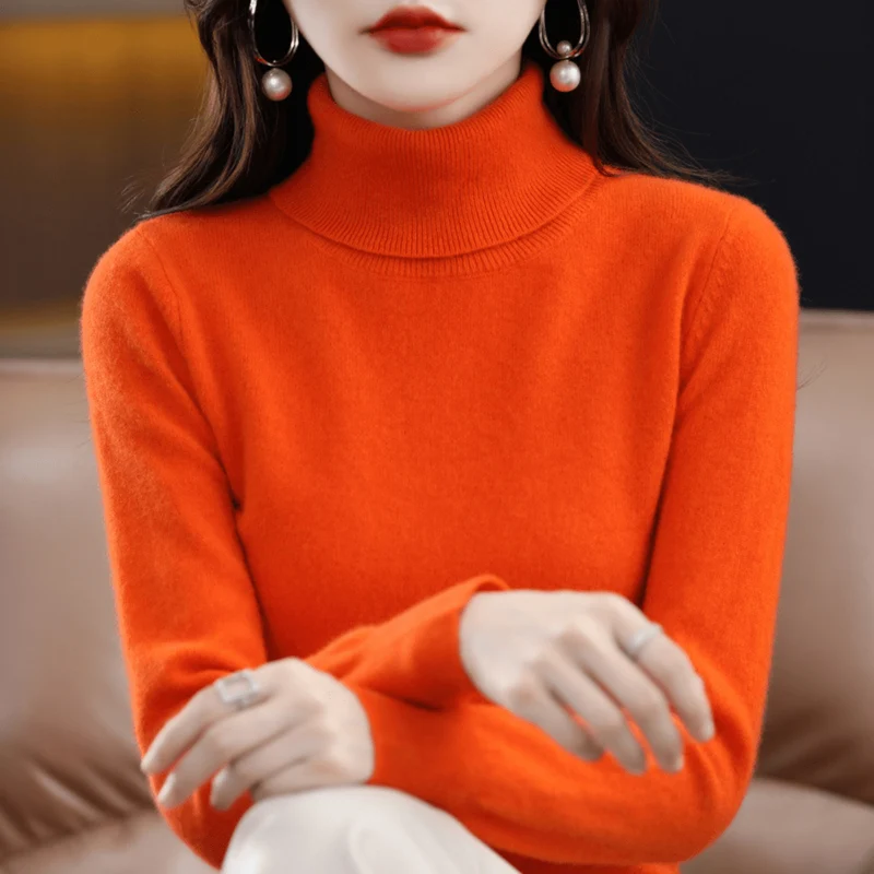 Elfriede | Damen Klassischer Warmer Strickpullover mit Rollkragen