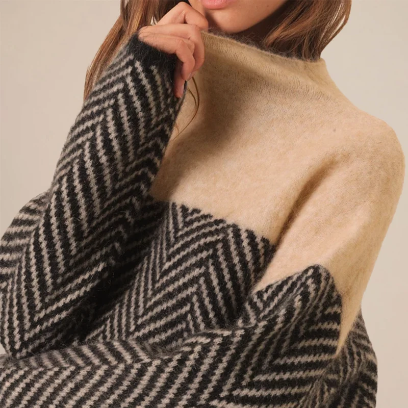Michaela | Damen Lockere Strickpullover mit hohem Kragen