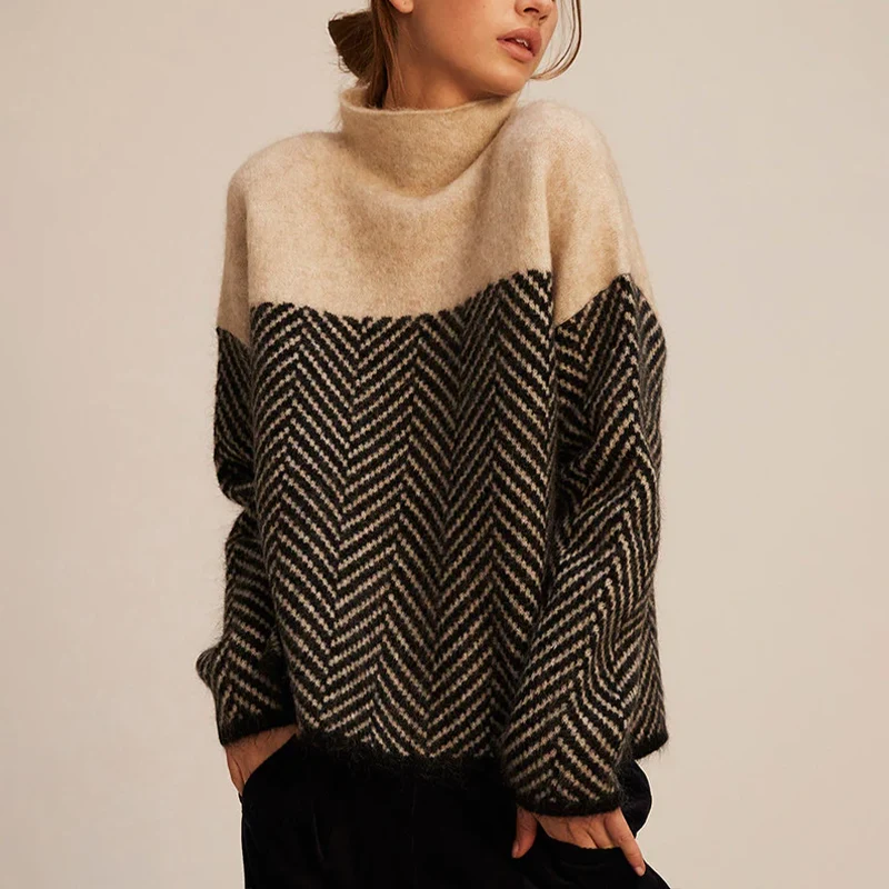 Michaela | Damen Lockere Strickpullover mit hohem Kragen