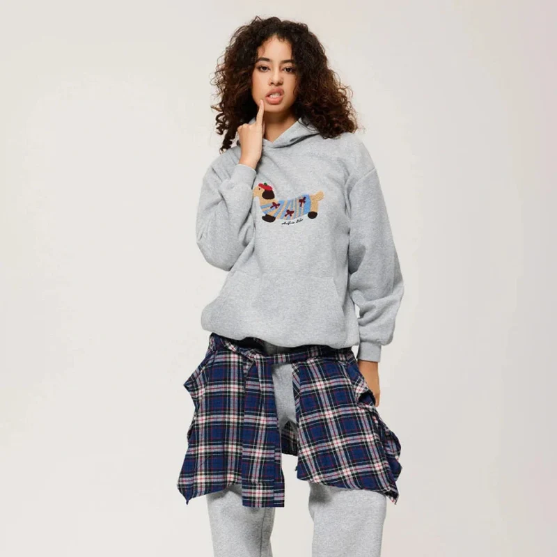 Oversize Hoodie Damen | Dackel-Stickerei & Formstabile Bündchen