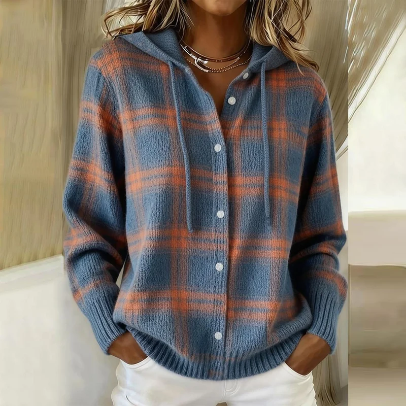 Hoodie Damen Hemdjacke | Karo-Look & Variable Knopfleiste