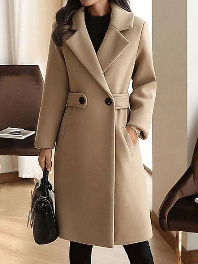 Wintermantel Damen | Lang Mantel Damen | Taillenriegel & Reverskragen für definierte Silhouette