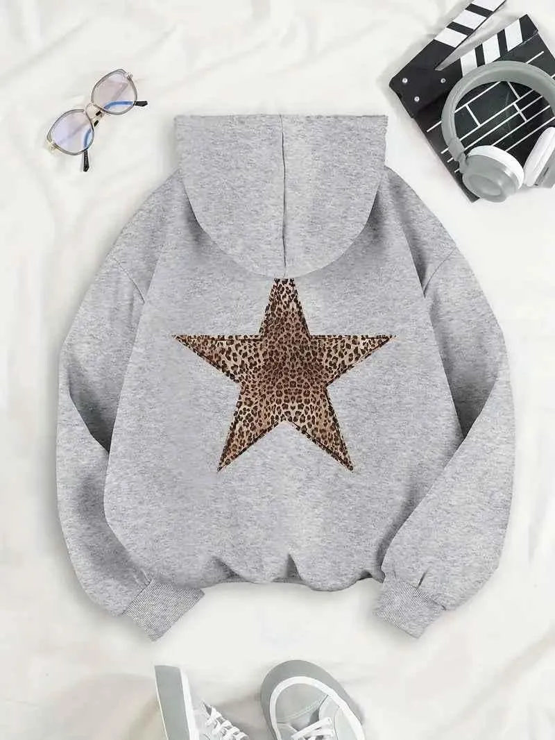 Hoodie Damen | Leopardenstern-Rückenmotiv & Cleanes Finish