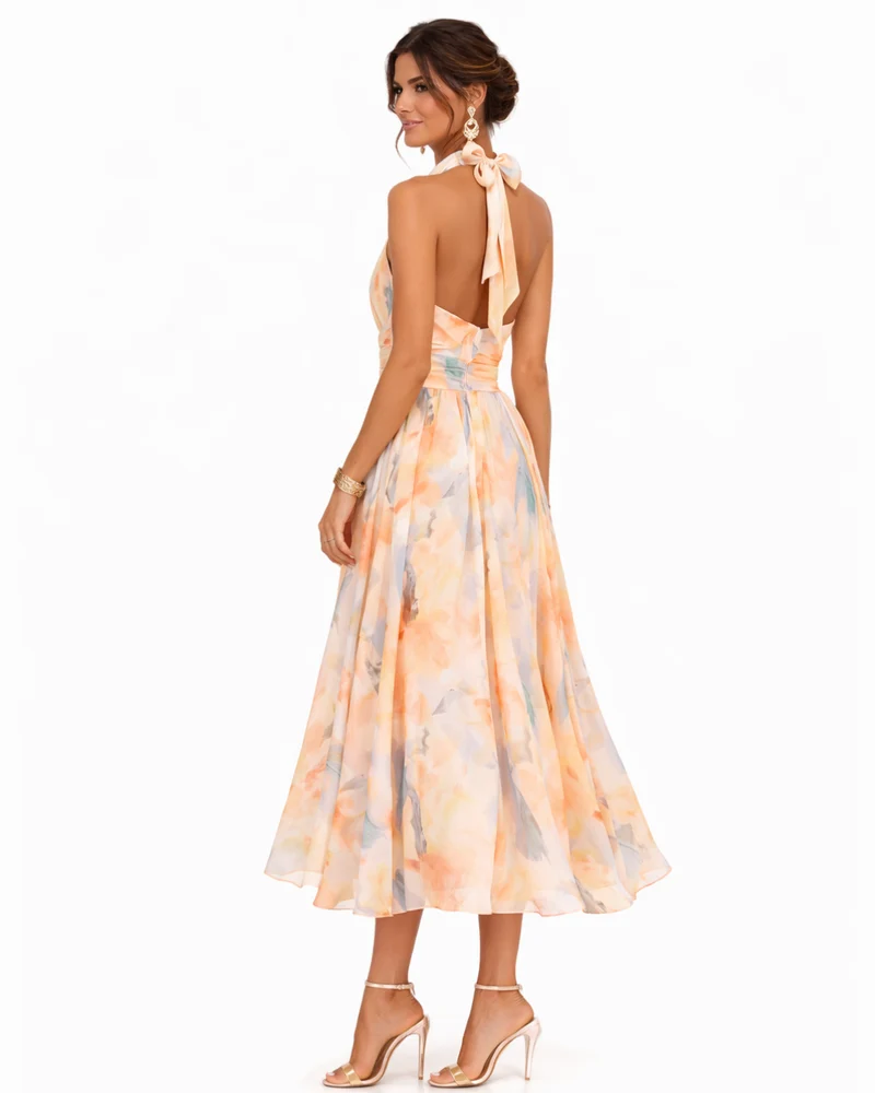 Midikleid Damen | Halterneck & Blumenprint