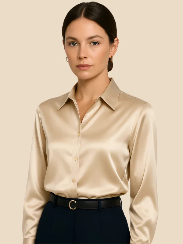 Damenbluse | Klassischer Hemdkragen & eleganter Fall