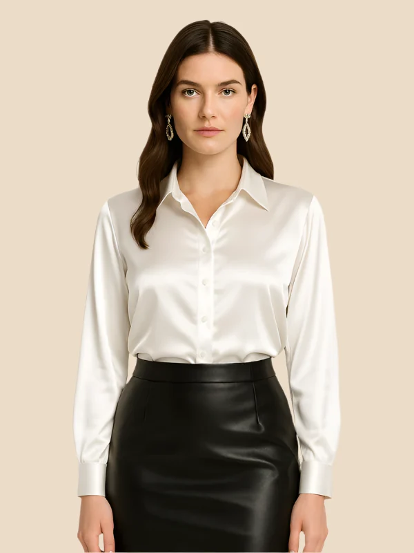 Damenbluse | Klassischer Hemdkragen & eleganter Fall