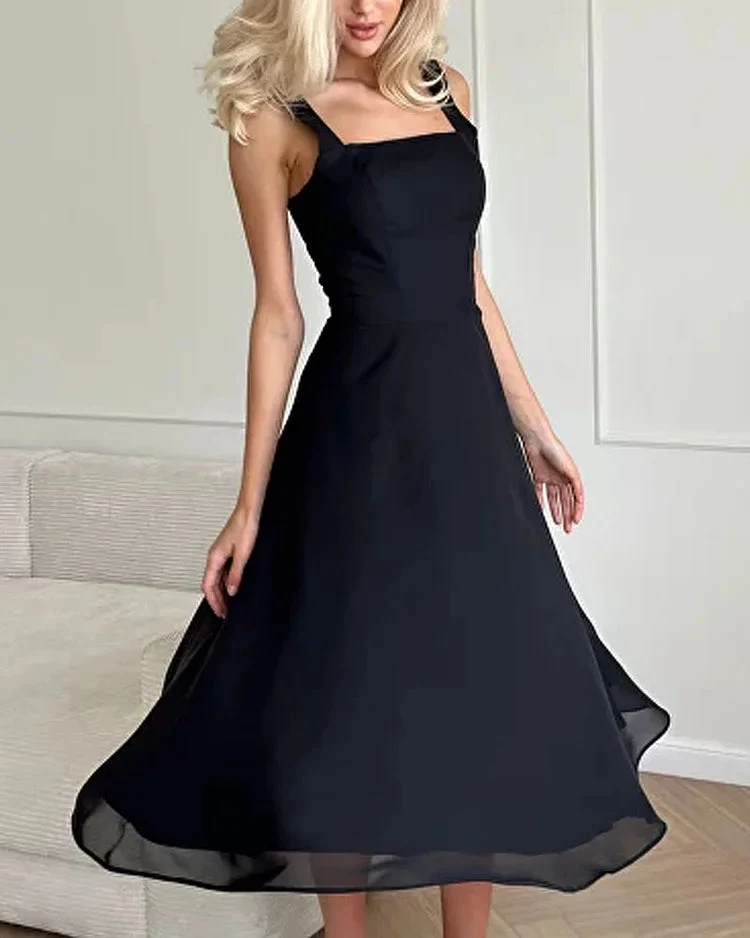 Maxikleid Damen | Eckiger Ausschnitt & fließender Rock