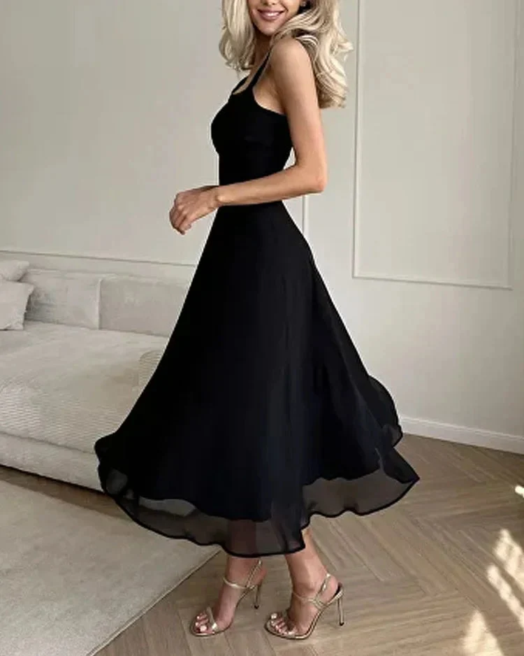 Maxikleid Damen | Eckiger Ausschnitt & fließender Rock
