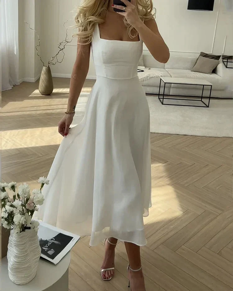 Maxikleid Damen | Eckiger Ausschnitt & fließender Rock