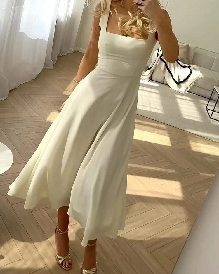 Maxikleid Damen | Eckiger Ausschnitt & fließender Rock