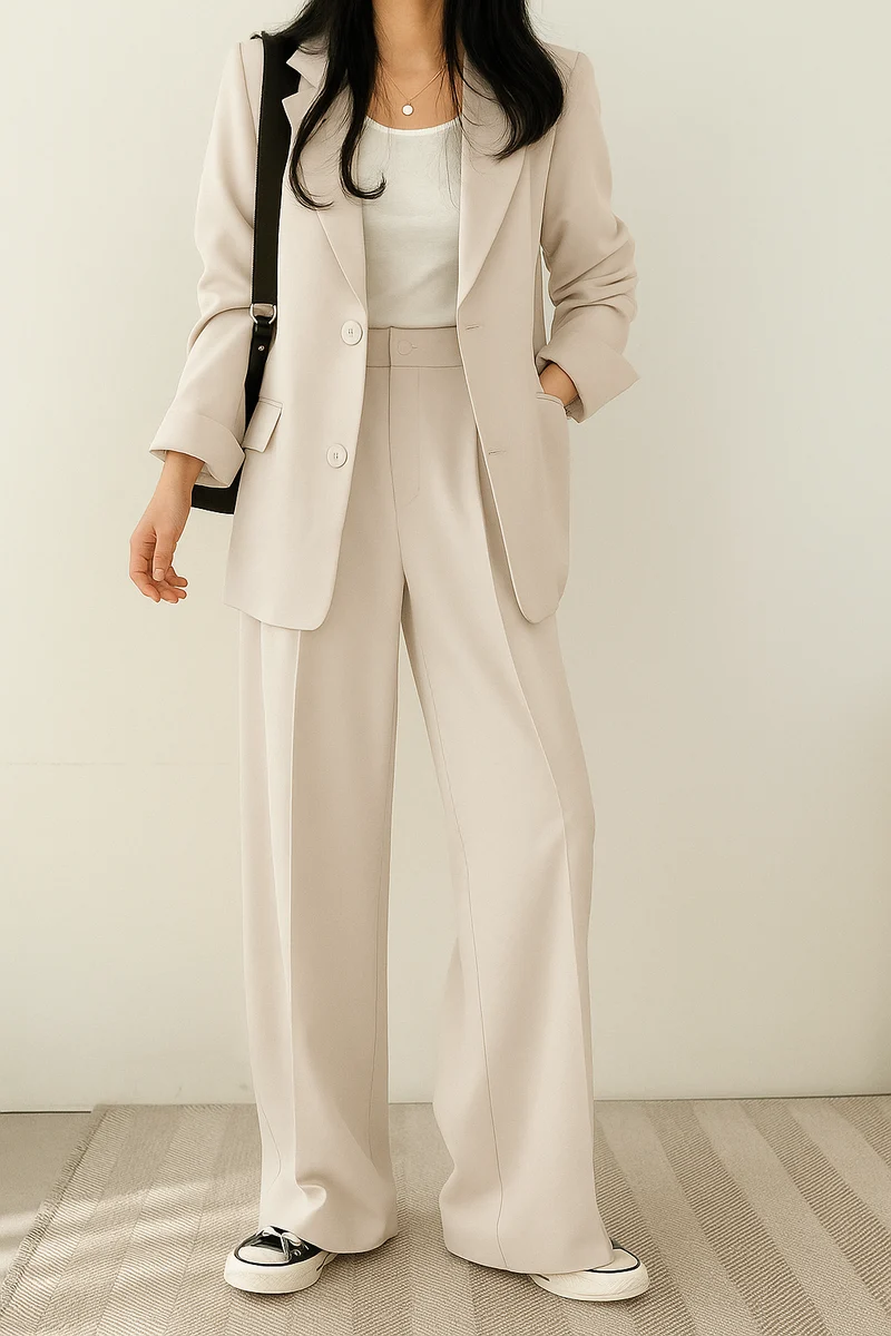 Zweiteiliges Set Damen | Blazer & Wide-Leg-Pants für klare Silhouette