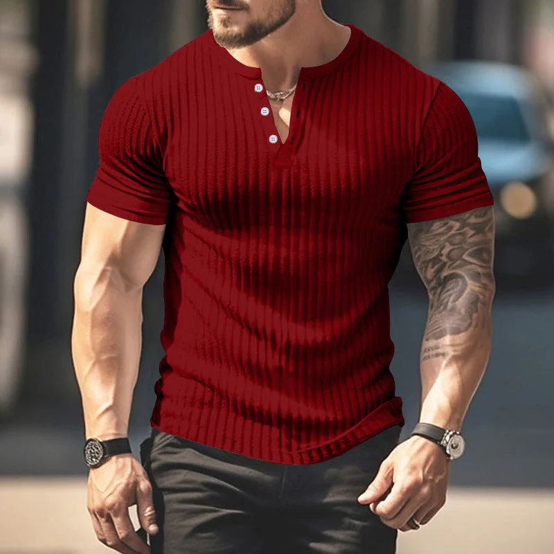 Henley Shirt Herren | Slim-Fit Ripp-Struktur für Sport & Alltag