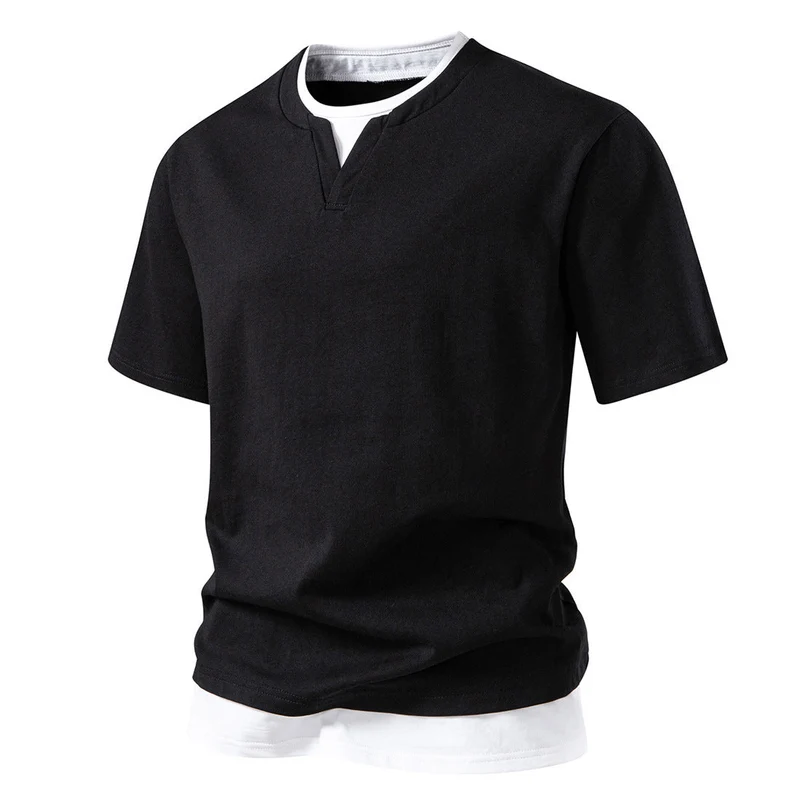 V Ausschnitt T Shirt Herren | Fake-Layer-Look mit Doppelsaum