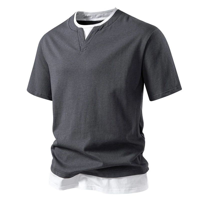 V Ausschnitt T Shirt Herren | Fake-Layer-Look mit Doppelsaum