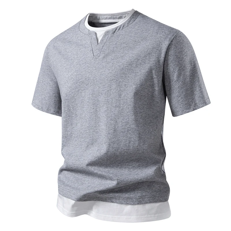 V Ausschnitt T Shirt Herren | Fake-Layer-Look mit Doppelsaum