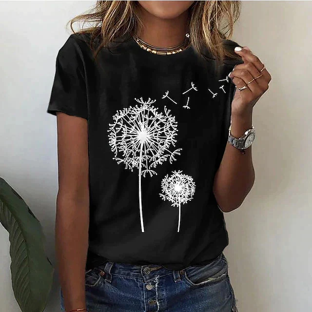Kurzarm T Shirt Damen | Grafik-Print mit Pusteblumen-Motiv