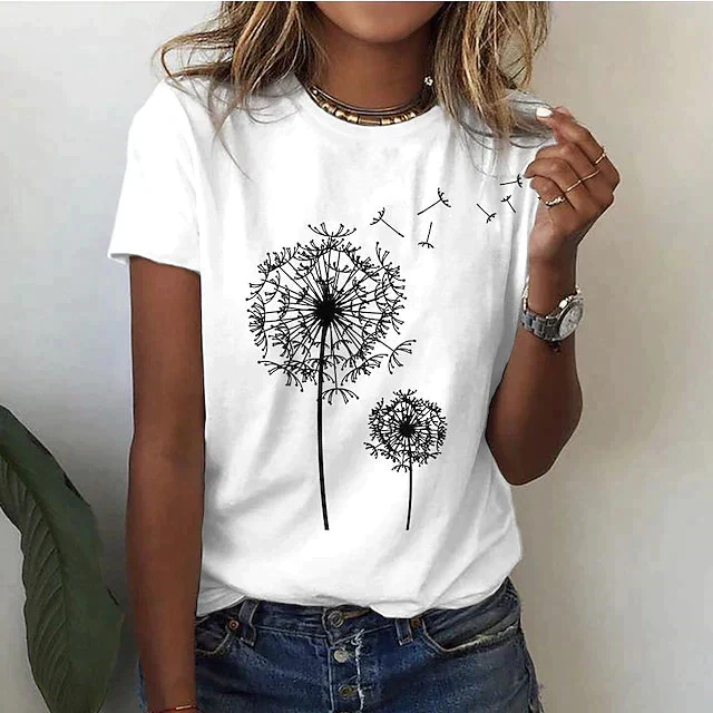 Kurzarm T Shirt Damen | Grafik-Print mit Pusteblumen-Motiv