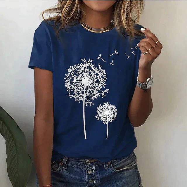 Kurzarm T Shirt Damen | Grafik-Print mit Pusteblumen-Motiv