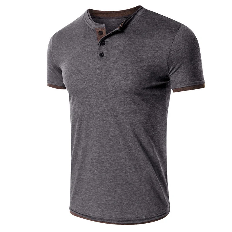 Kurzarm T Shirt Herren | Slim-Fit Henley mit Kontrast-Details
