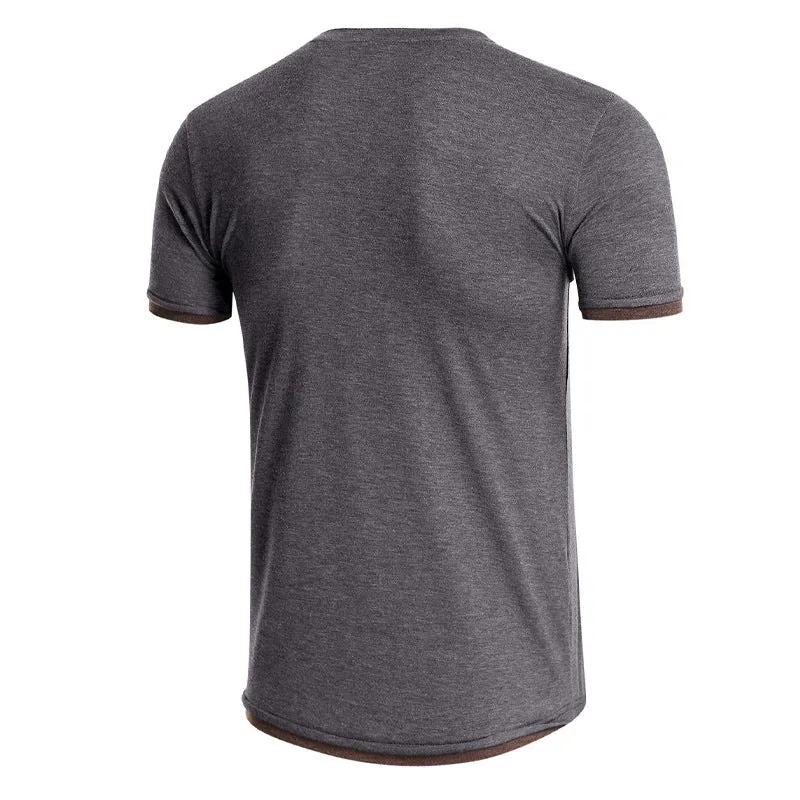 Kurzarm T Shirt Herren | Slim-Fit Henley mit Kontrast-Details