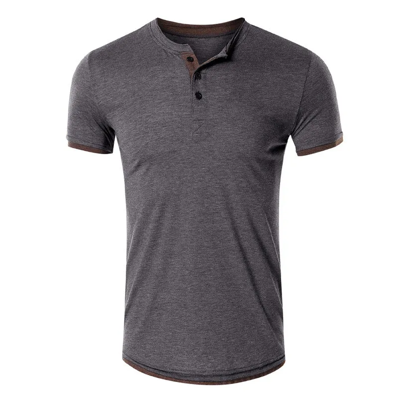Kurzarm T Shirt Herren | Slim-Fit Henley mit Kontrast-Details