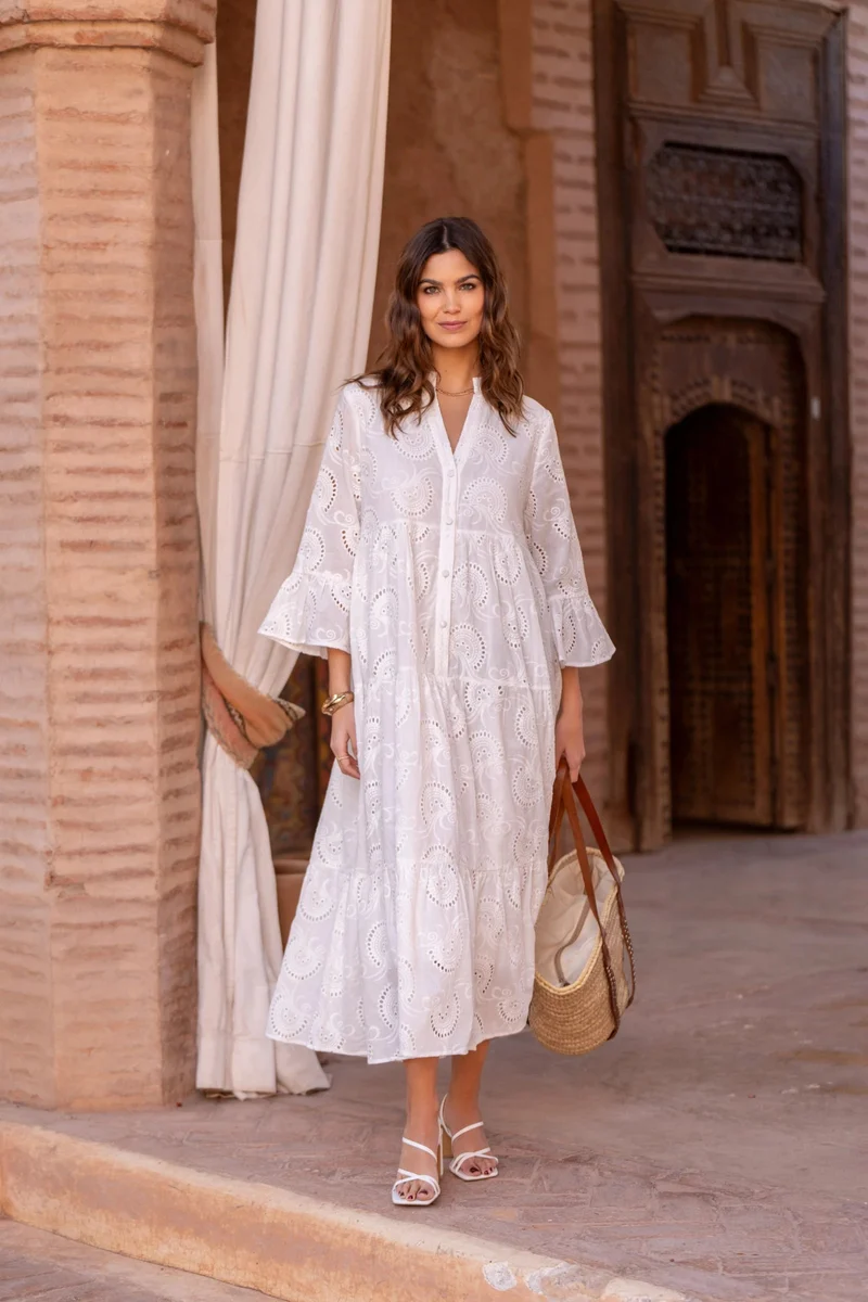 Maxikleid Damen | Broderie Anglaise & Romantisch-Femininer Boho-Stil