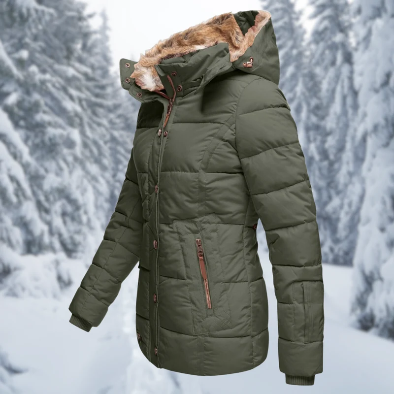 Winterjacke Damen | Steppjacke Damen | Kapuze & Zipper-Taschen für Wetterschutz