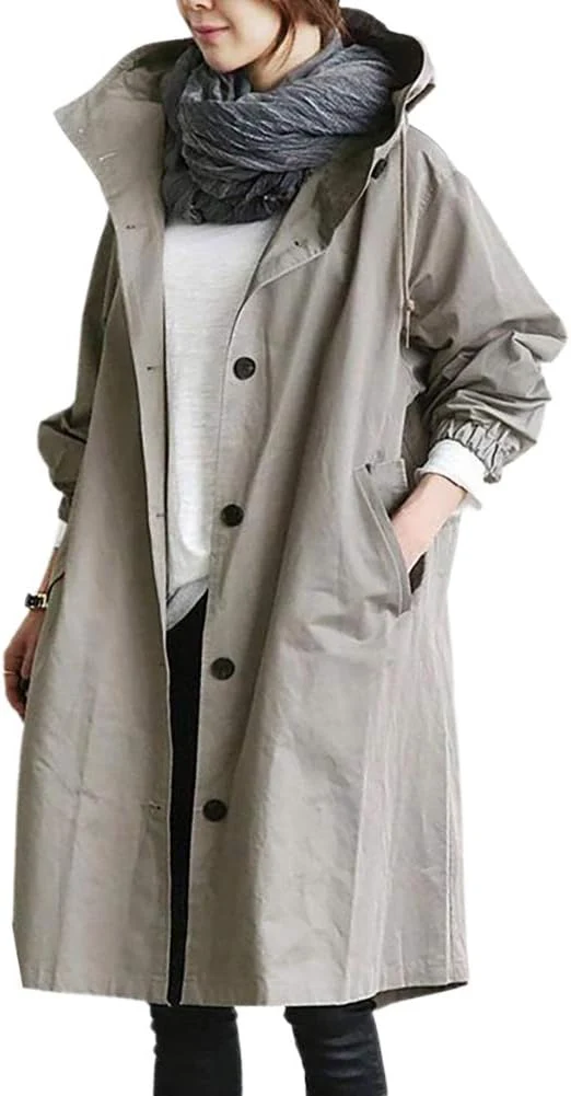Übergangsjacke Damen | Lange Jacke Damen | Kapuze & Knopfleiste für flexiblen Schutz
