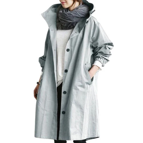 Übergangsjacke Damen | Lange Jacke Damen | Kapuze & Knopfleiste für flexiblen Schutz