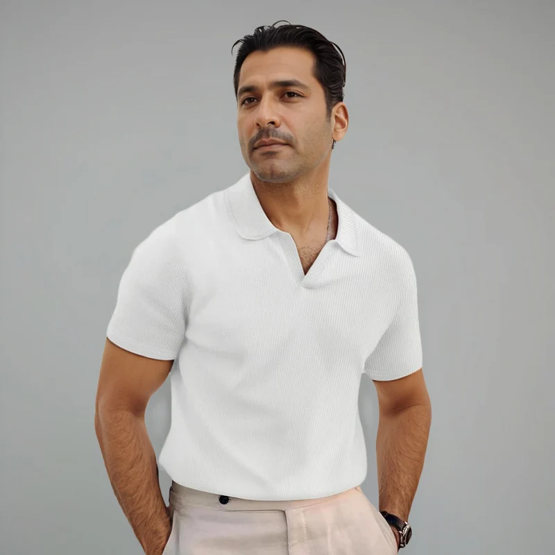 Poloshirt Herren | Struktur-Optik & Offener Kragen