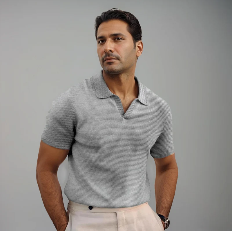 Poloshirt Herren | Struktur-Optik & Offener Kragen