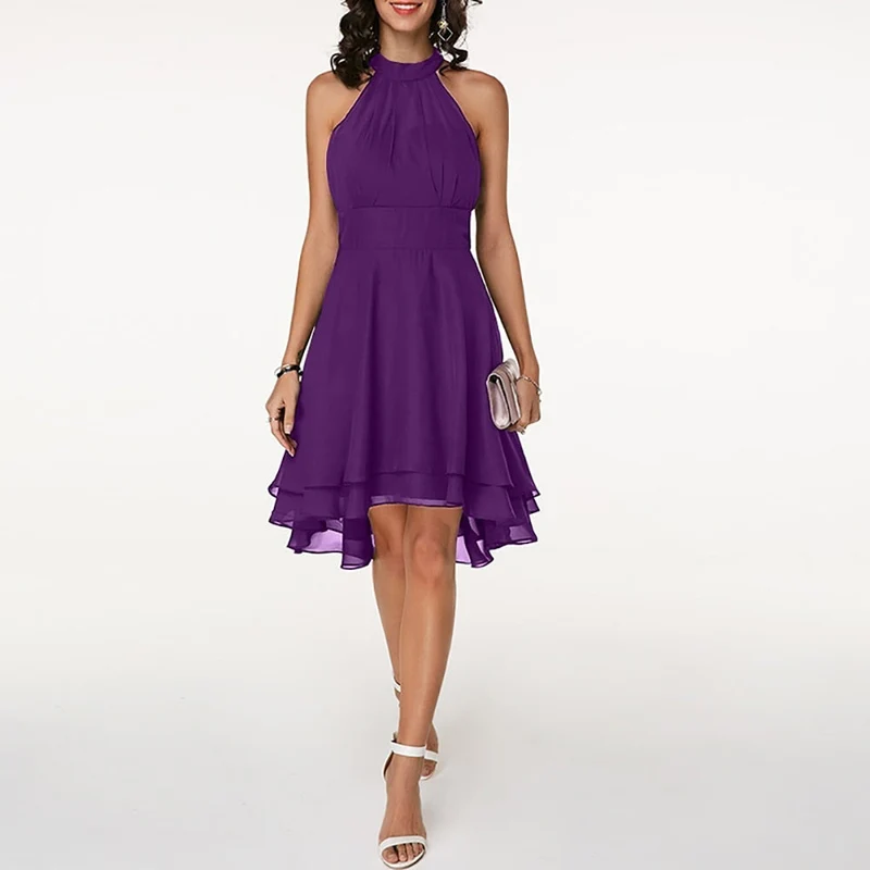 Midi Kleid Damen | Halter-Ausschnitt & Schwungvoller Fall