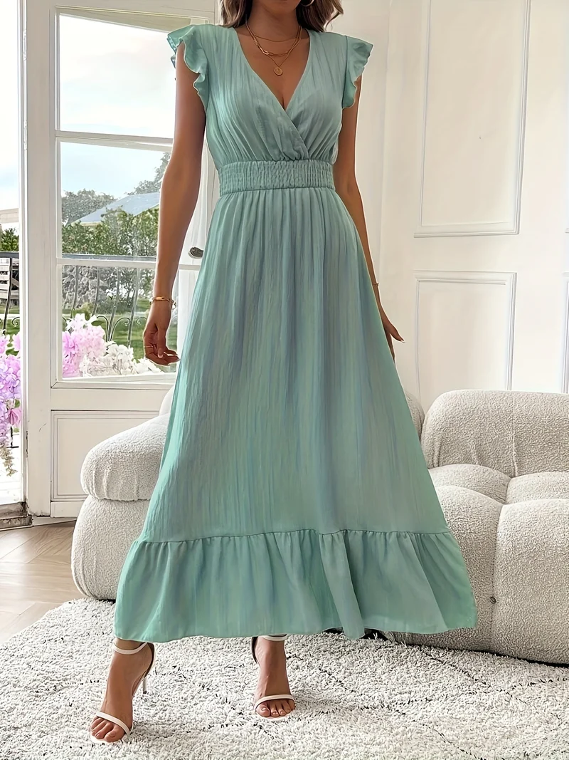 Alina | V-Ausschnitt Maxikleid Rüschen Saum Damen