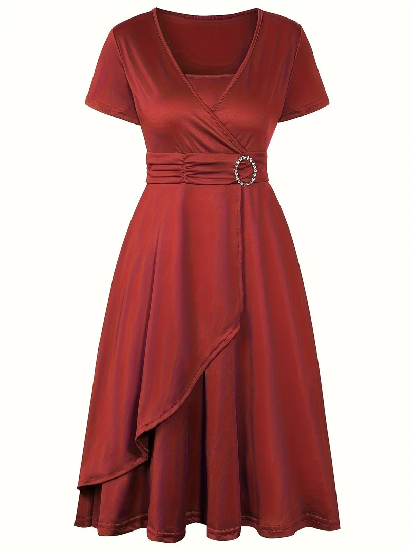 Nora | V-Ausschnitt Midikleid Asymmetrischer Saum