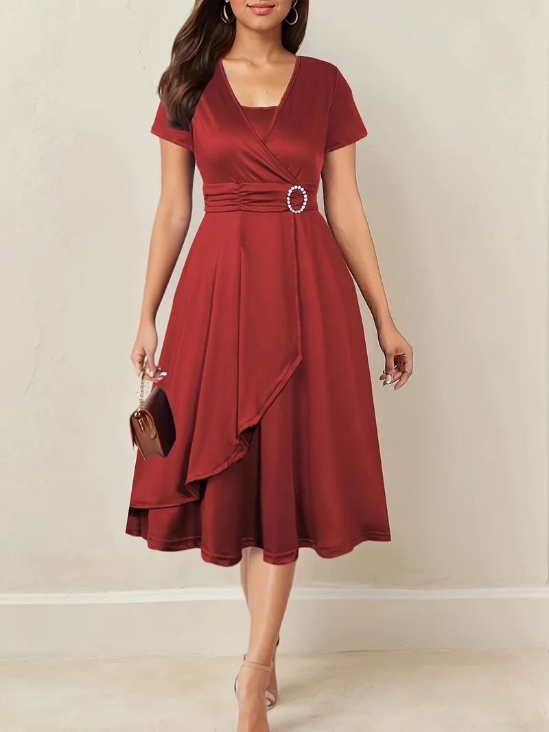 Nora | V-Ausschnitt Midikleid Asymmetrischer Saum