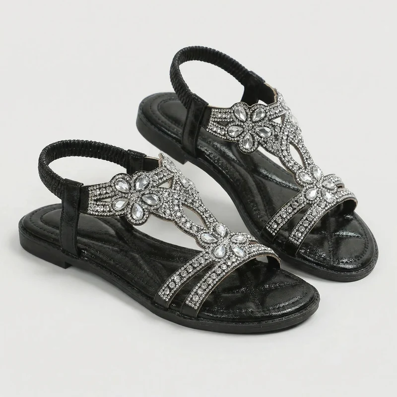 Damen Sandalen | Funkelnde Zierdetails & bequemer Riemen-Halt