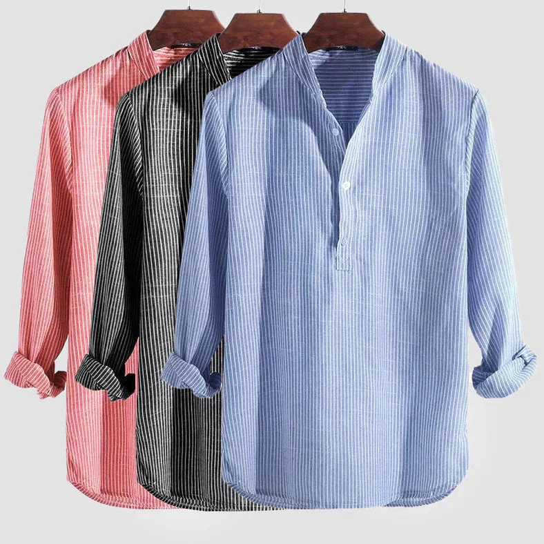 Langärmliges gestreiftes Shirt Herren | Henley-Ausschnitt & Luftiger Alltagskomfort