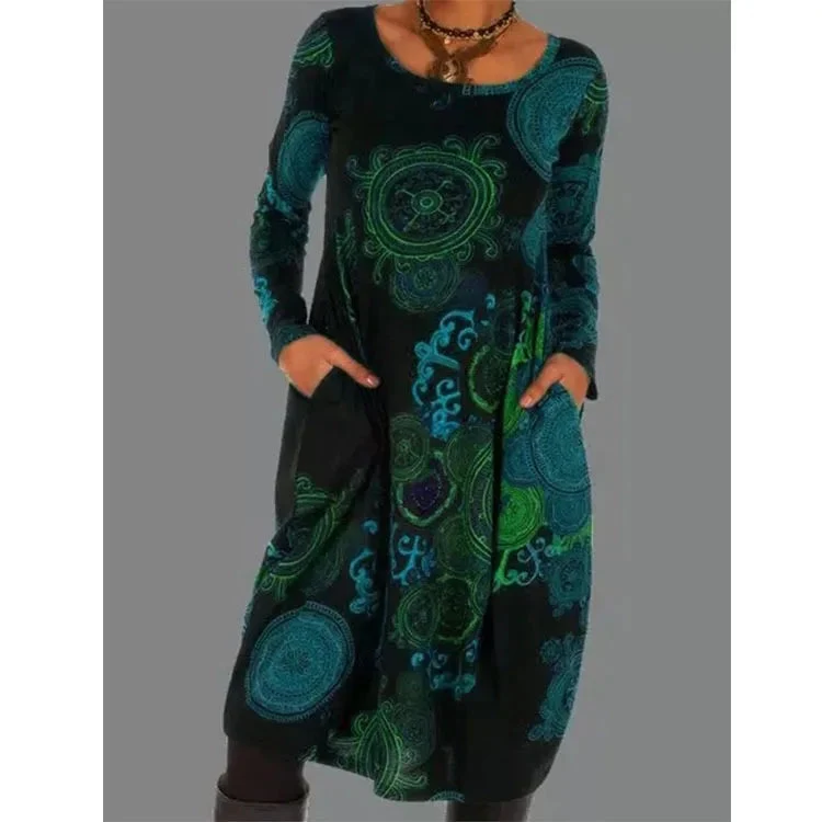 Winterkleid Damen | Kleid mit Taschen | Mandala-Muster & bequemer Fall