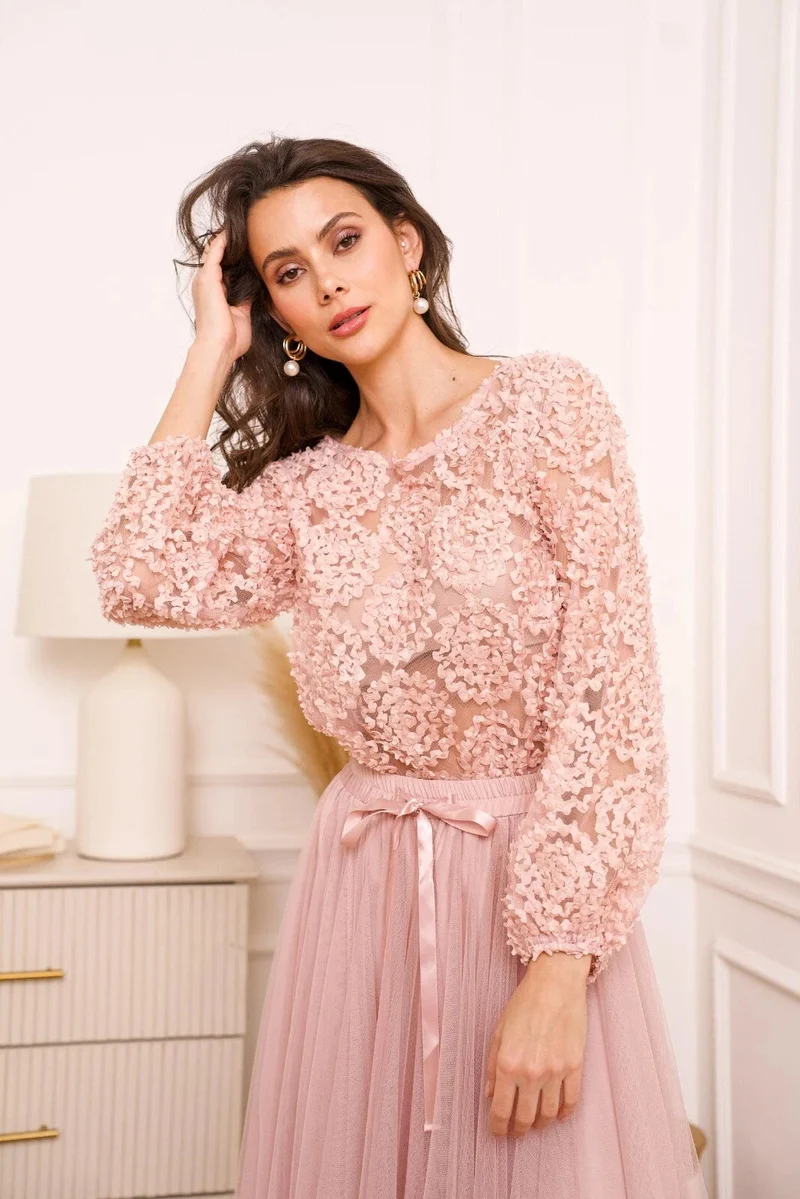 Sommer Top Damen | 3D Blumenapplikation & Festliches Design